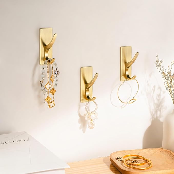 10 Pack Brushed Gold Self Adhesive Coat Hooks - Image 6