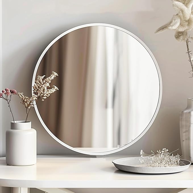 White Round Mirror 18 inch, Bathroom Mirror, Round Wall Mirrors - Image 6