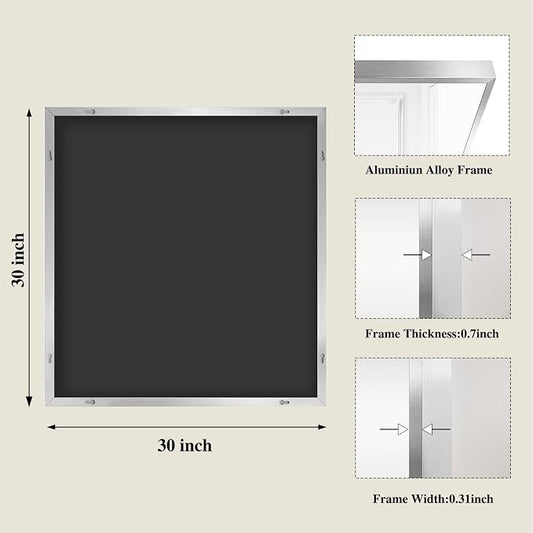 Koonmi Silver Rectangle Wall Mirror, 30x30 Inch Bathroom Mirror, Aluminum Frame - Image 2