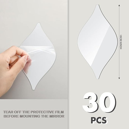Weysat 30 Pcs Mirror Wall Stickers Decor Acrylic 3D Tear Drop Decorative - Image 2