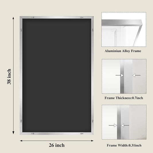 Koonmi Silver Rectangle Wall Mirror, 26x38 Inch Bathroom Mirror, Aluminum Frame - Image 2