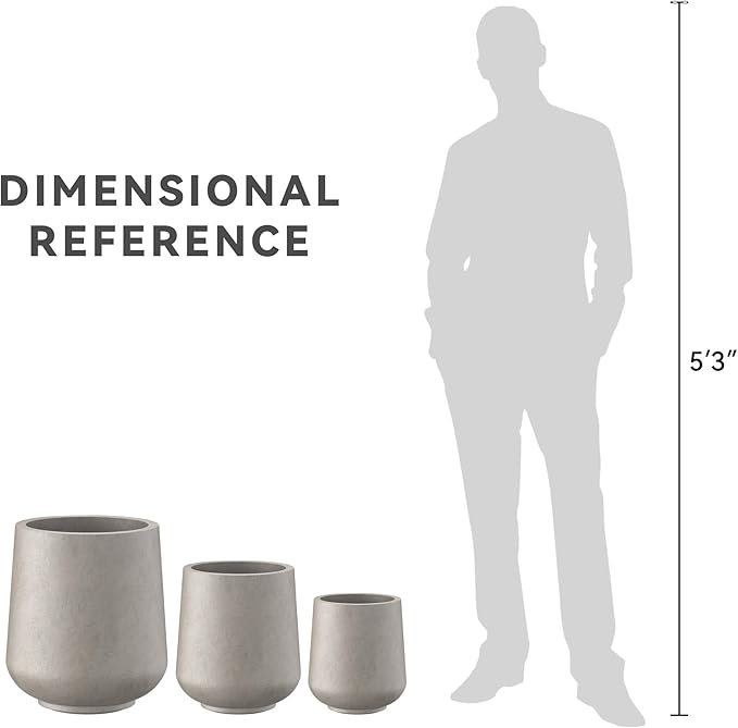 Kante 15.3"+11.6"+8.2" Dia Round Concrete Planter, Large Outdoor Indoor Planter Pots Containers with Drainage Holes and Rubber Plug for Home Garden Patio, Weathered Concrete