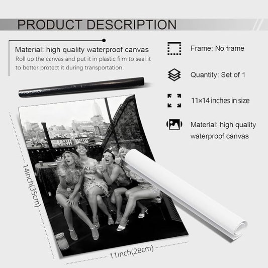 Retro Black And White Woman Canvas Wall Art Fashion Rooftop Party Posters - Image 2