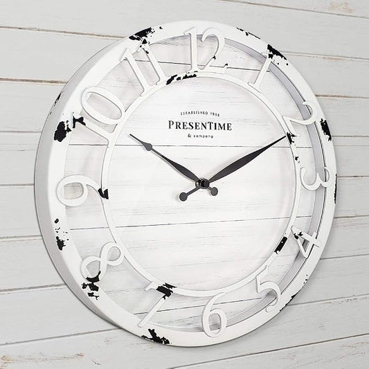 Presentime & Co 13" Farmhouse Series Wall Clock, Quartz Movement, Shiplap Style - Image 2