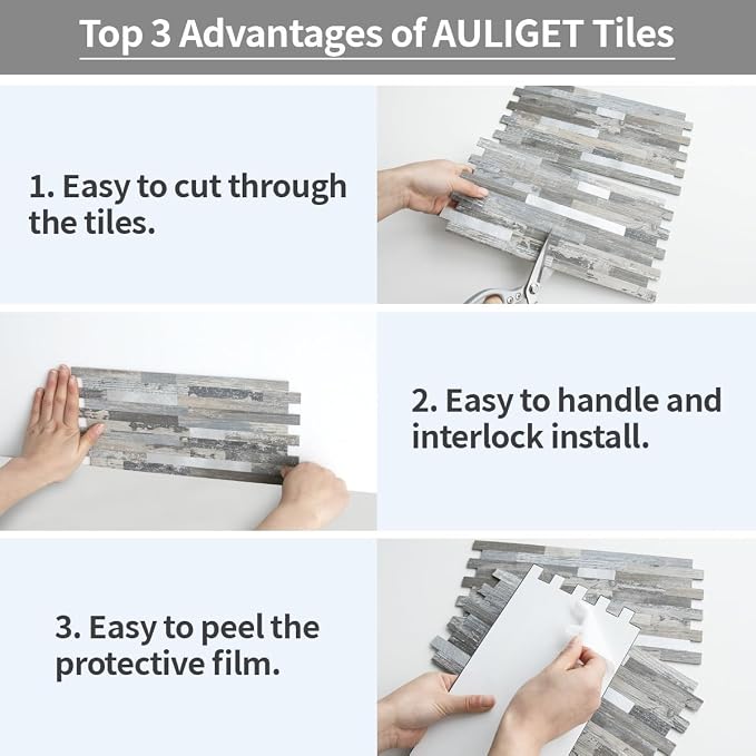 AULIGET 20 Sheets Peel and Stick Backsplash, Distressed Wood Look PVC Wall - Image 7