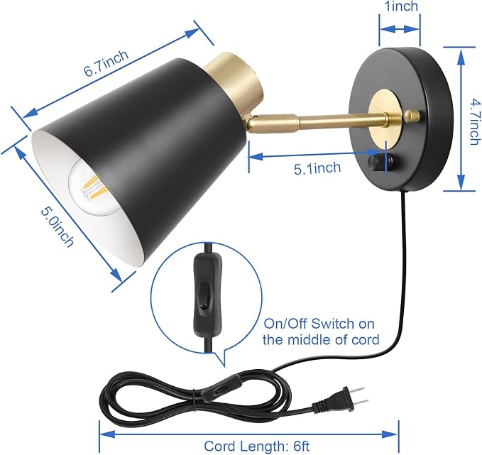VATONI Plug in Wall Sconce, Dimmable Wall Sconce Adjustable Wall Lights - Image 7