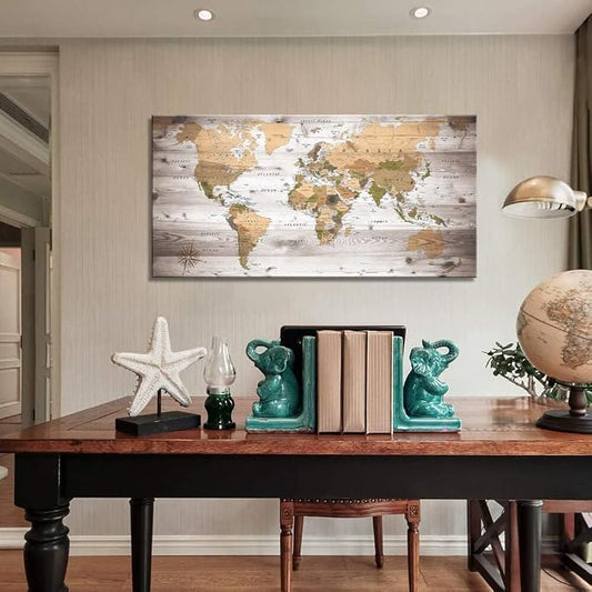 canvas Wall Art 40inchx79inch lagre gery map of the world Painting Ready to - Image 2