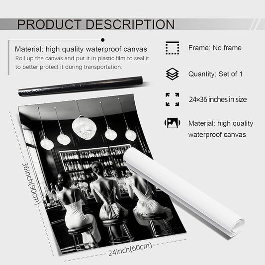Vintage Black and White Canvas Wall Art Trendy Women Drink Cocktail Posters - Image 2