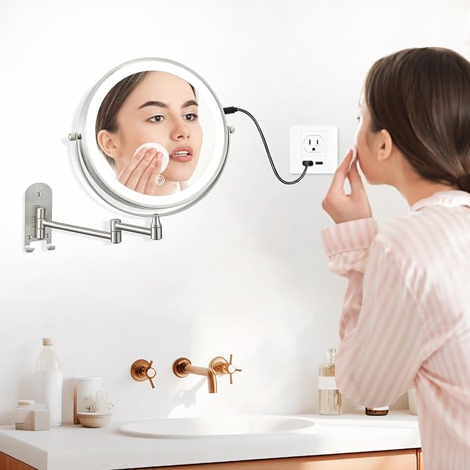ALHAKIN 9" Wall Mounted Lighted Makeup Mirror, Rechargeable 1X/15X Magnifying - Image 9