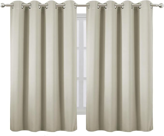 LEMOMO Blackout Curtains 66 x 54 Inch Long Light Beige Curtains Set of 2 Panels - Image 2