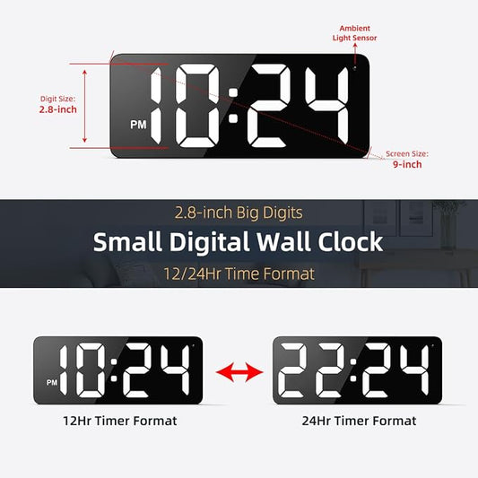 LED Digital Wall Clock with Large Display, Big Digits, Auto-Dimming, 12/24Hr - Image 2