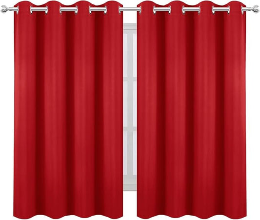LEMOMO Blackout Curtains 66 x 54 Inch Long Bright Red Curtains Set of 2 Panels - Image 2