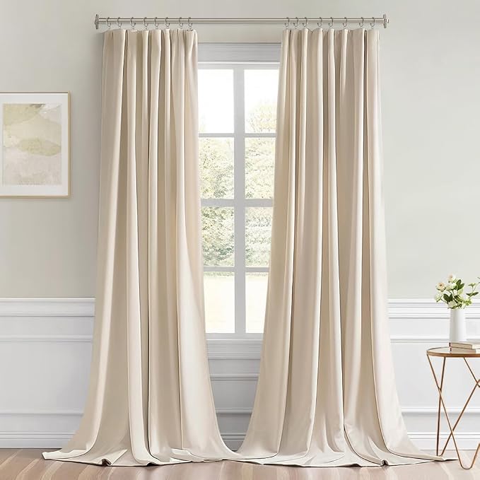 MIULEE Back Tab Cream Beige Curtains 96 Inch Long 2 Panels Set - Image 9