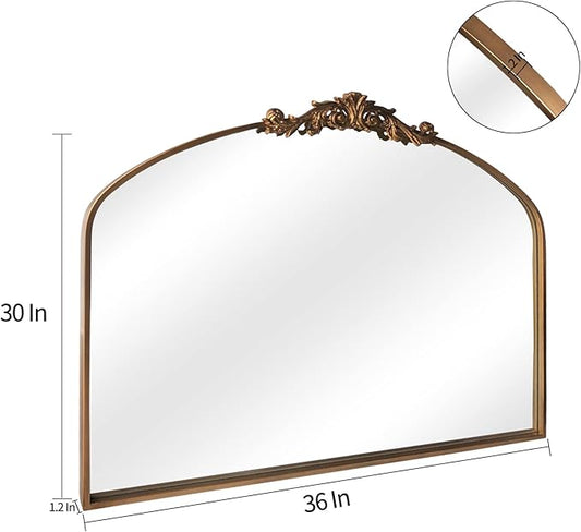 HQiJun Gold Wall Mirror, Large Arched Vintage Baroque Ornate Mirrors, - Image 2