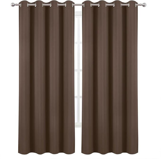 LEMOMO Blackout Curtains 52 x 90 Inch Long Chocolate Curtains Set of 2 Panels - Image 2