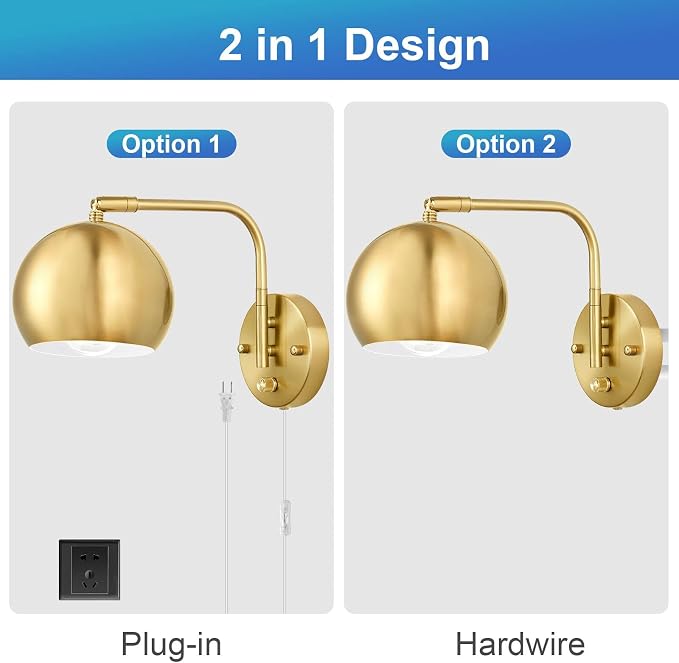 VATONI Plug in Dimmable Wall Sconce Swing Arm Wall Lights - Image 7