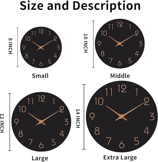 Mosewa Wall Clock 8 Inch Black Battery Operated Silent Non Ticking Simple - Image 2