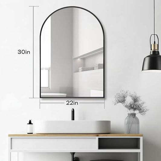22" x 30" Black Arched Mirror, Arch Wall Mirror, Metal Frame Black Bathroom - Image 2