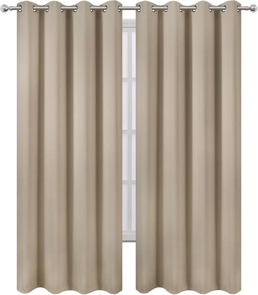 LEMOMO Blackout Curtains 52 x 90 inches Long Khaki Curtains Set of 2 Panels - Image 2