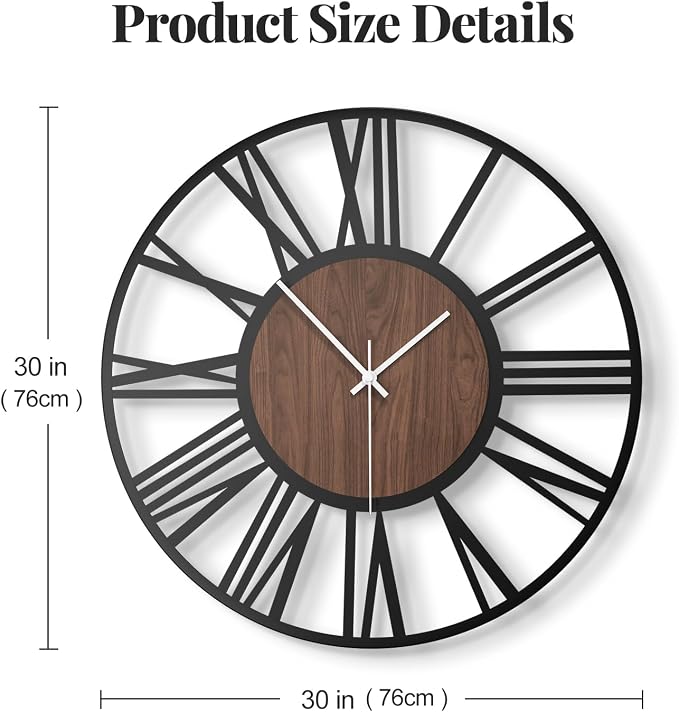 Cuspin 30 Inch Large Wall Clock, Silent Non Ticking Battery Operated Roman - Image 7