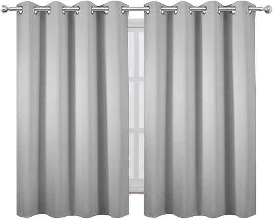 LEMOMO Blackout Curtains 66 x 54 Inch Long Light Grey Curtains Set of 2 Panels - Image 2