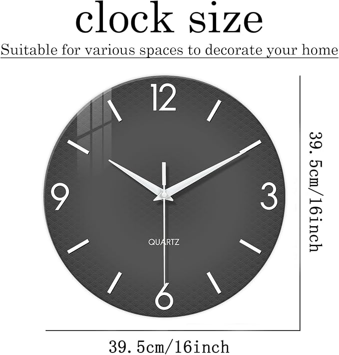 XFM Minimalist Wall Clock 16 Inch Large Grey Wall Clocks Battery Operated Round - Image 6