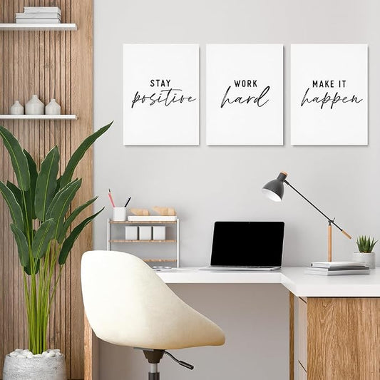 GUBIYU 3 Pcs Office Wall Decor Stay Positive, Hard Work Wall Art, Motivational - Image 2