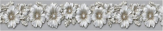 Silver Floral Wallpaper Border 196x4 Inch Peel and Stick Wall Border Metallic - Image 2