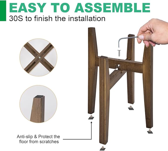 Plant Stand Indoor, Bamboo Plant Shelf, Adjustable Corner Plants Flower Holders Single Floor Plant Stand, Fits 8 to 12 Inches Pots,(Pot & Plant Not Included)(walnut)