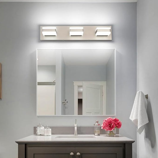 SOLFART Brushed Nickel Vanity Lights Over Mirror, 3 Light LED Bathroom Light - Image 2