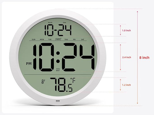Digital Wall Clock with Date, Indoor Temperature, Battery-Operated Digital Clock - Image 2