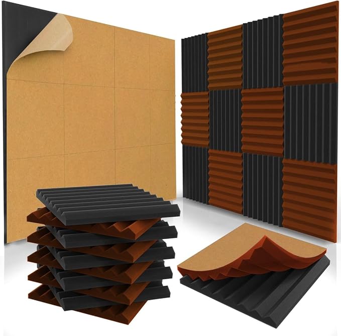 48 Pack Self-Adhesive Acoustic Panels 1 X 12 X 12 Inches by audiosoul