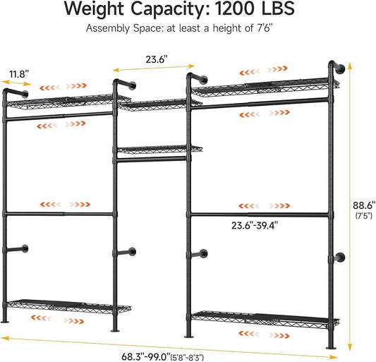 ONBRILL H3 Plus Expandable Wall Mounted Closet System, 5.7FT-8.2FT Closet - Image 2