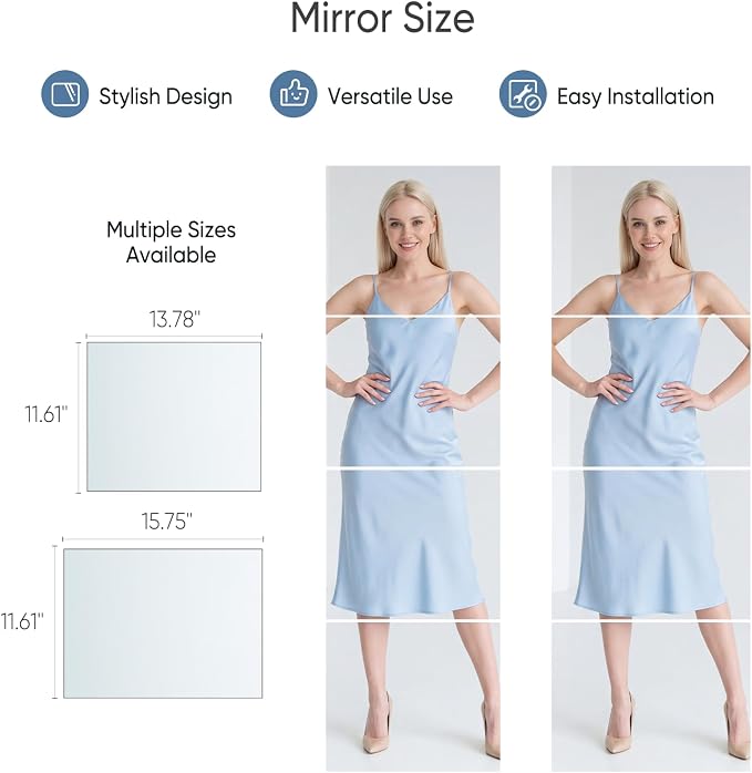 DUMOS 4 Pack Wall Mirror Tiles, Hallway Mirror 16"x12" HD Glass Sheets - Image 8