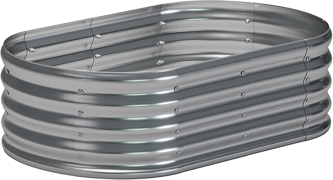 zizin Galvanized Raised Garden Bed Metal Oval Raised Garden Beds Outdoor Planter Box for Vegetables (4x2x1.3FT, Silver)