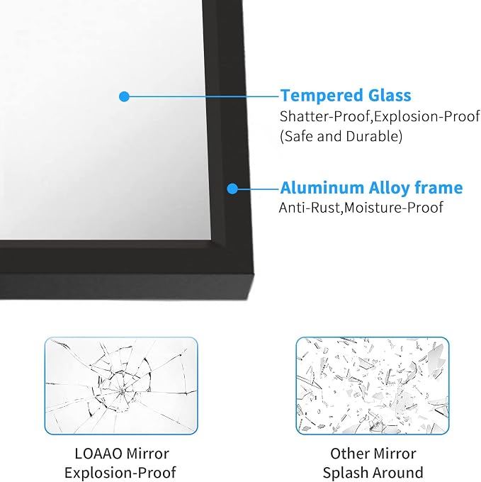 LOAAO 40"X36" Black Rectangle Bathroom Mirror Wall, Matte Black Aluminum Alloy - Image 5