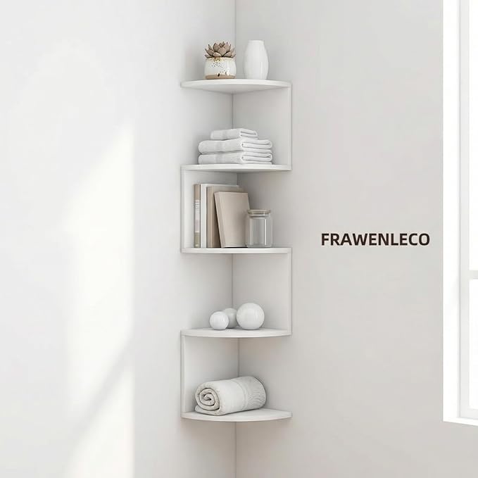 No-Drill Corner Shelf Wall Mount, 5-Tier Floating Corner Bookshelf - Image 8