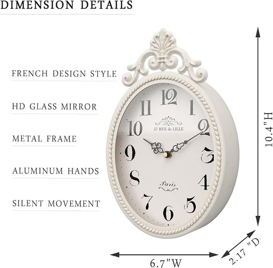 Abdurey Small French Retro Decorative Wall Clock, Ivory White Vintage Oval Style - Image 2