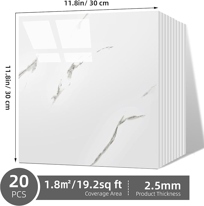 Vieshful 20pcs Peel and Stick Backsplash Tile,12"x12" Self Adhesive Marble Tile - Image 9
