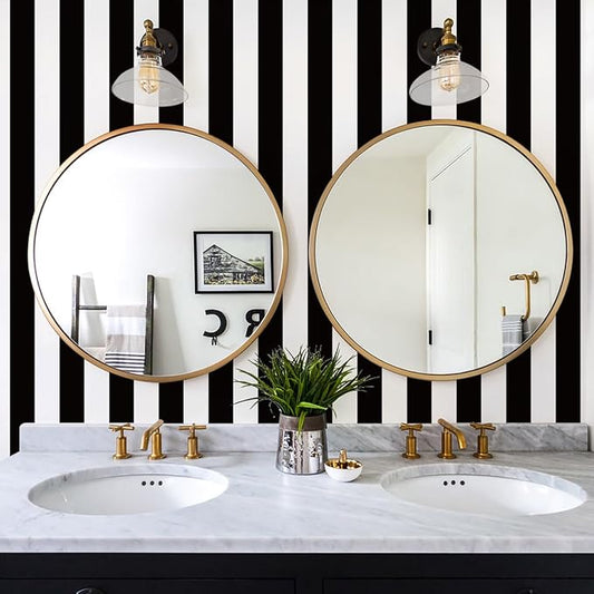 Jeweluck Black and White Wallpaper Peel and Stick Wall Paper 17.7”x118.1” Black - Image 2