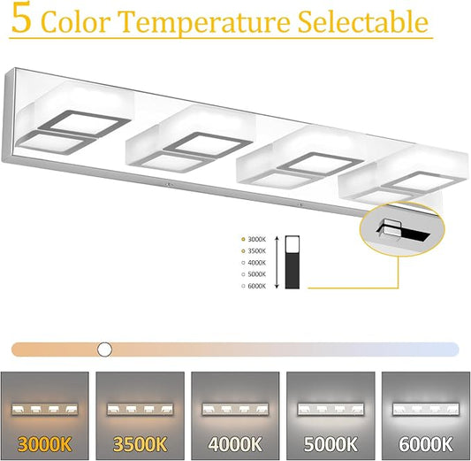 Ralbay Modern Led Chrome Bathroom Vanity Lights 5 Color Temperature Dimmable - Image 2