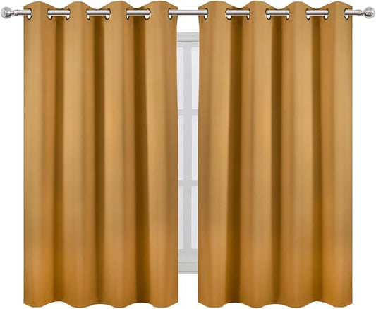 LEMOMO Blackout Curtains 66 x 54 Inch Long Mustard Yellow Curtains Set of 2 - Image 2