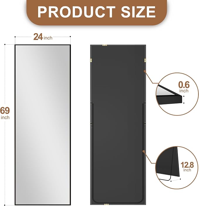 Delma Full Length Standing Mirror, Large Floor Mirror - Image 6