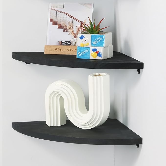Corner Wall Shelves Set of 2, Rustic Wood Corner Floating Shelves - Image 6