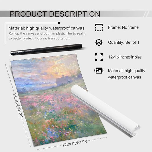 rumlud French Country Floral Wall Art Vintage Colorful Flower Field Landscape - Image 2