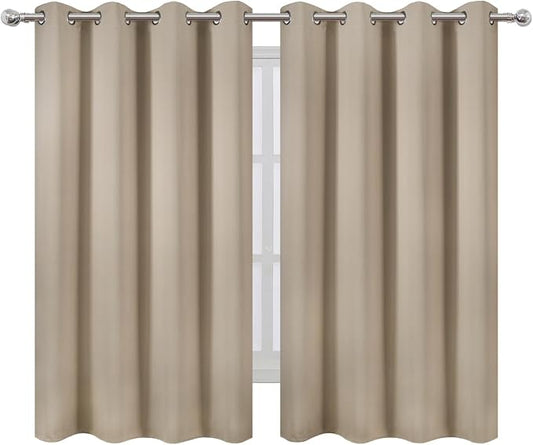 LEMOMO Blackout Curtains 66 x 54 Inch Long Khaki Curtains Set of 2 Panels Room - Image 2