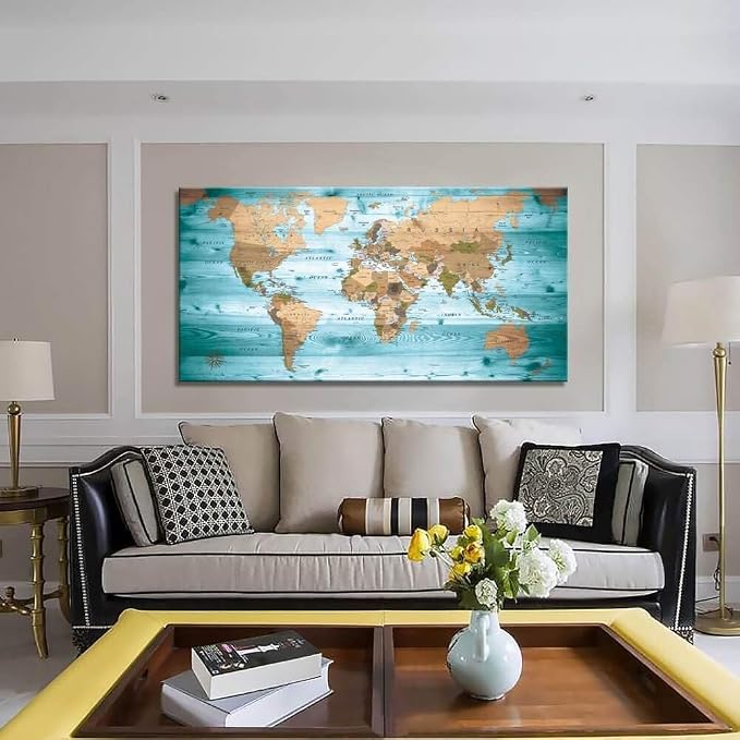 Large Wall Art Blue Painting Ready to Hang 40"x78"Large map of the world Framed - Image 5