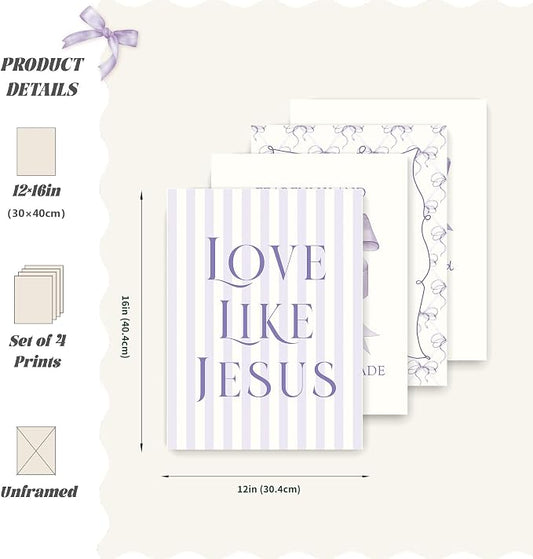LARTSFRO Coquette Purple Bow Jesus Wall Art Decor Posters, Inspirational Bible - Image 2