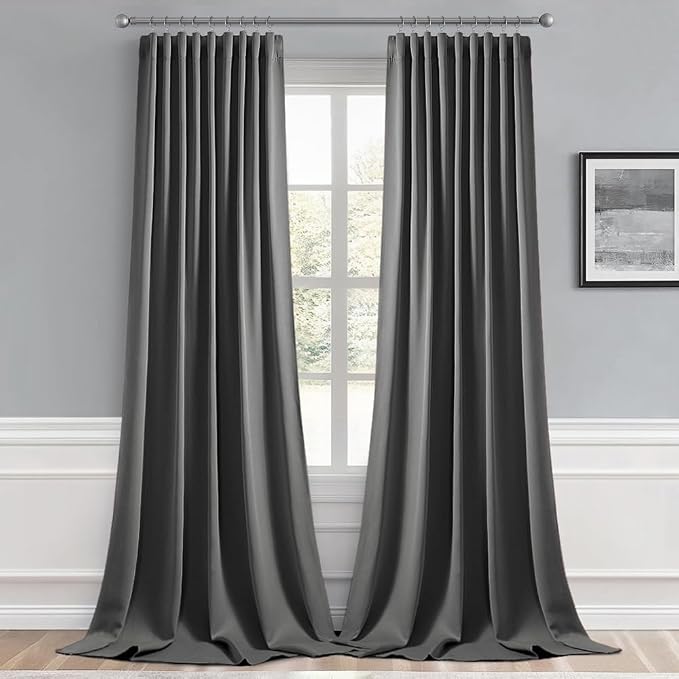 MIULEE Back Tab Grey Blackout Curtains 96 Inch Long 2 Panels Set - Image 9