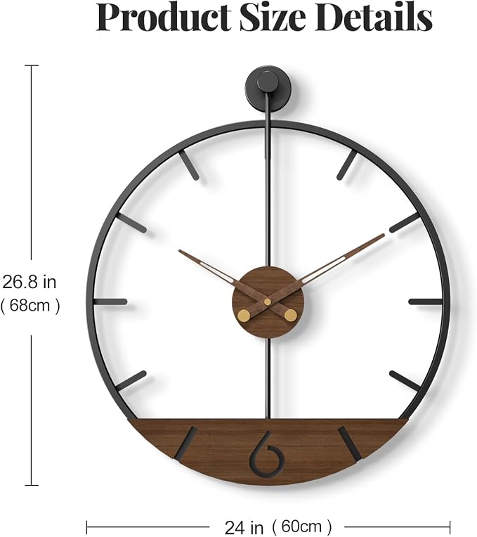 Cuspin Modern 24 Inch Wall Clock, Minimalist Wood and Metal Wall Decor Clock - Image 7